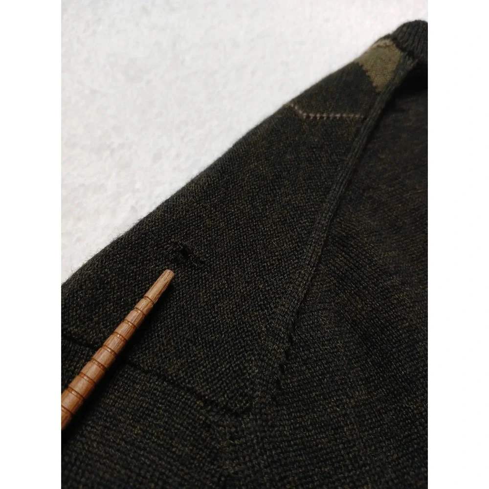 Banana Republic Men XL Sweater Extra Fine Italian Merino Wool Argyle Black Olive